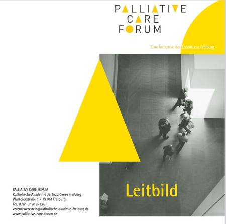 Das Bild zeigt die Vorder- und Rückseite des Leitbild-Flyers